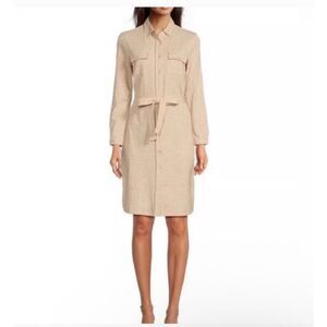 J. McLaughlin tan Haarlem button up Catalina cloth shirt dress L
